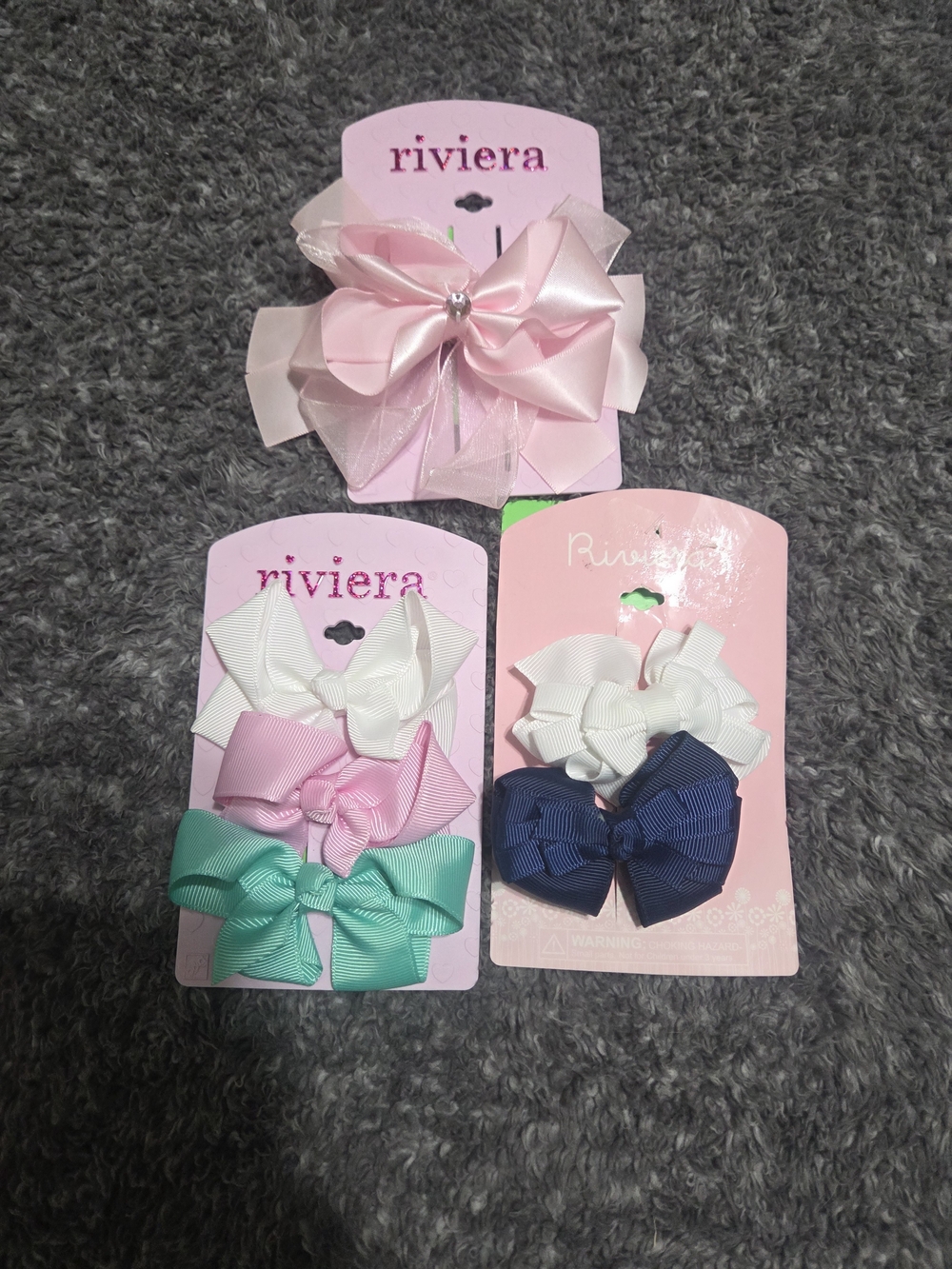 Riviera Pastel & Navy Girls Ribbon Hair Bow Set